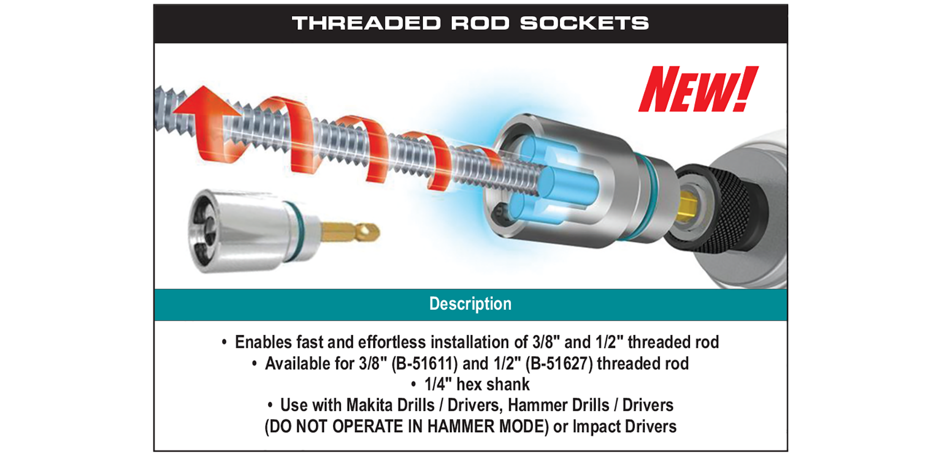 Threaded rod impact top driver bit