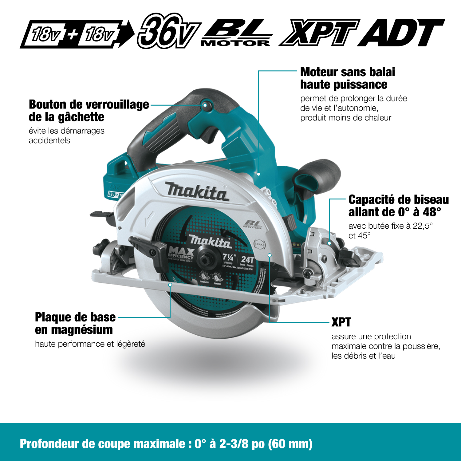 Sierra circular Makita DHS782 18Vx2 LXT BL 190mm