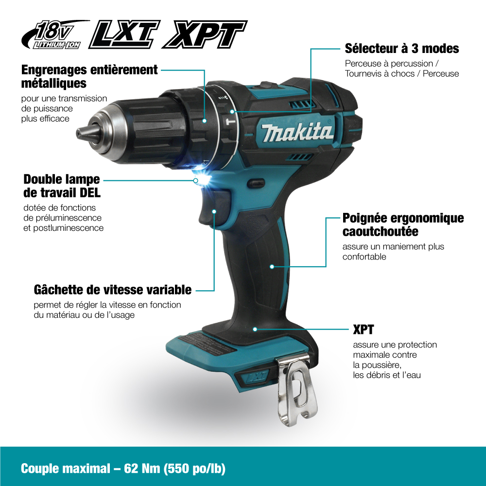 MAKITA Tournevis à chocs sans fil lithium-ion LXT 18 V de 1/4 po avec  vitesse variable (ou