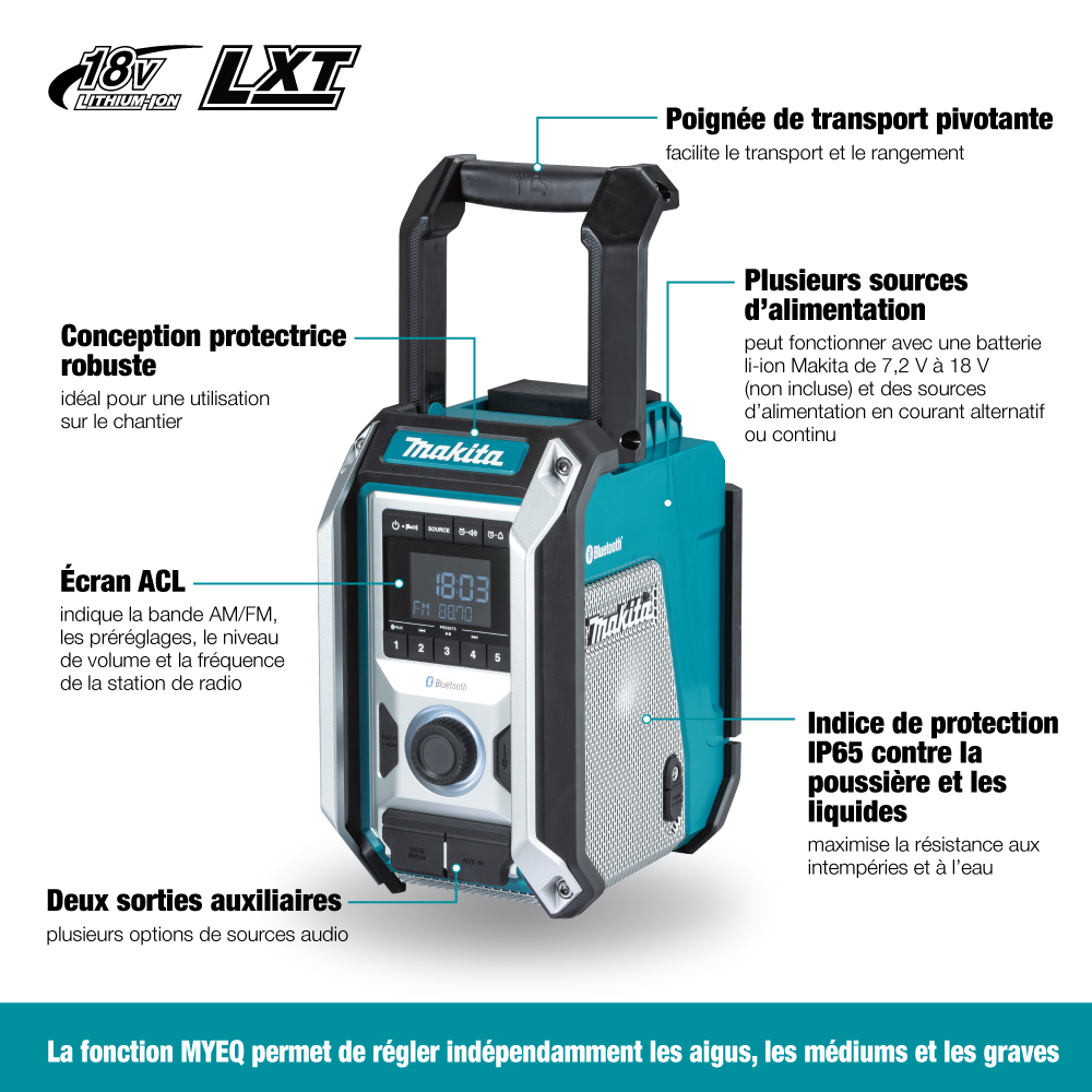 Radio de chantier Bluetooth 12 à 18V Li-Ion (Machine seule) - MAKITA DMR114  : : Bricolage